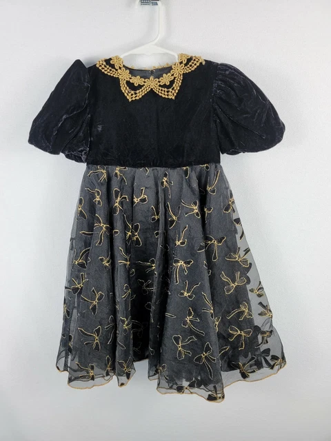 Storybook Heirlooms Girl's Dress Black Velvet Bodice Sheer Black Skirt Size 4T