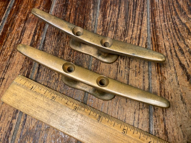 Pair Of Vintage Cast Solid Bronze 6" Cleats  Nice Age/Patina