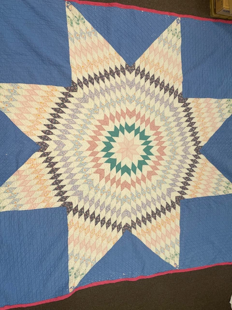 Gorgeous Vintage Lone Star Quilt Lightweight Blue Pastel Colors 1930's 80x76 Gorgeous Vintage Lone Star Quilt Lightweight Blue Pastel Colors 1930's 80x76