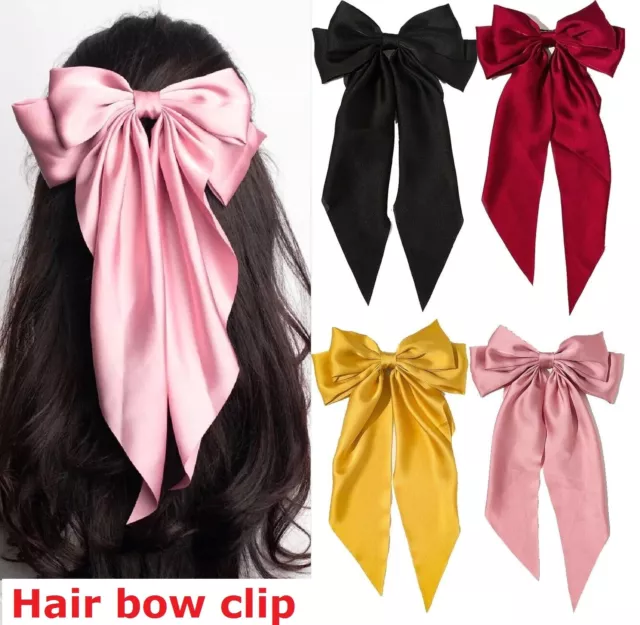 Womens Elegant Long Hair Bow Hairpin Large Hair Ribbon Clip Hair Accessories