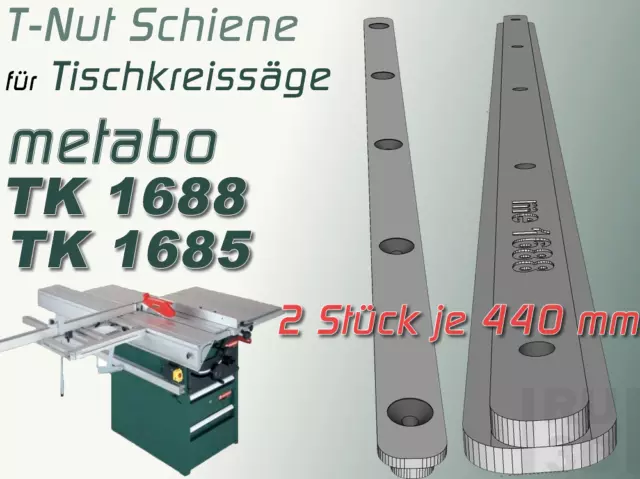 2x 440mm Tuerca en T Riel para Metabo TK 1688+ 1685 Sierra circular de mesa, Trineos deslizantes