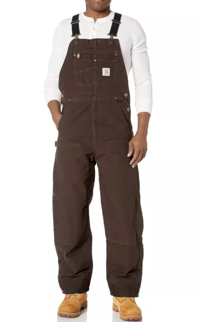 Carhartt Loose Fit Washed Duck Insulated Bib Overalls Dark Brown 3M Mens 5XL