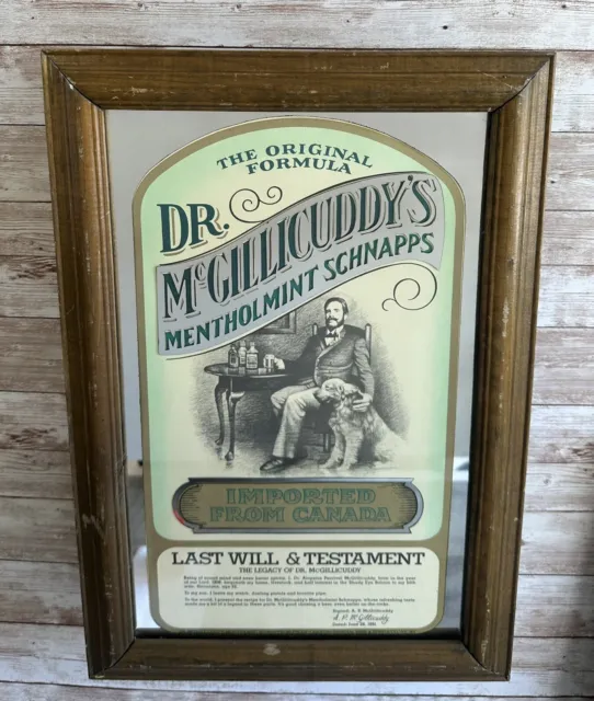Vintage Dr McGillicuddy’s Mentholmint Schnapps Hanging Mirror Sign 18.5”x12.5”