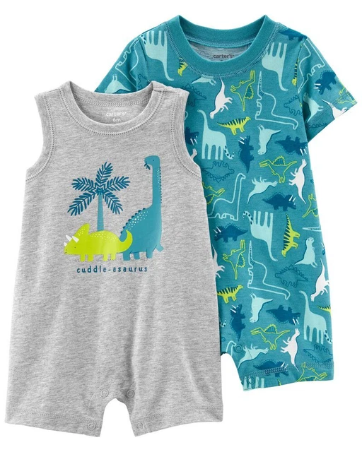 Carter's Baby Boy's 2 Pack Dinosaur Cotton Rompers - Sizes 3M/6M/9M/12M/18M/24M