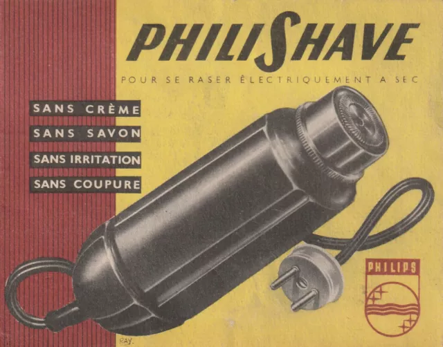 X490 Ancien petit dépliant publicitaire pour  Rasoir PHILIPS PHILISHAVE année 50