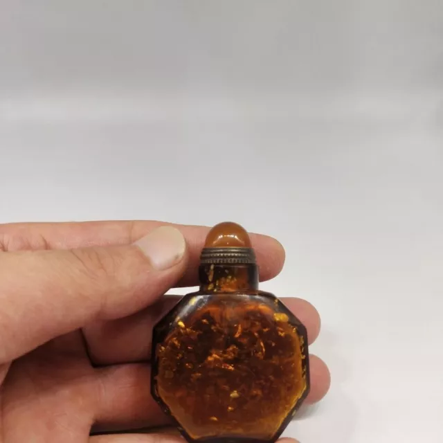 Glass Imitation Amber Sprinkled with Gold Practical Snuff Bottle Ornament