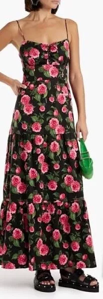 New  Alice + Olivia Chantay Floral Maxi Dress, 4, Cheri Floral (Black and Pink)