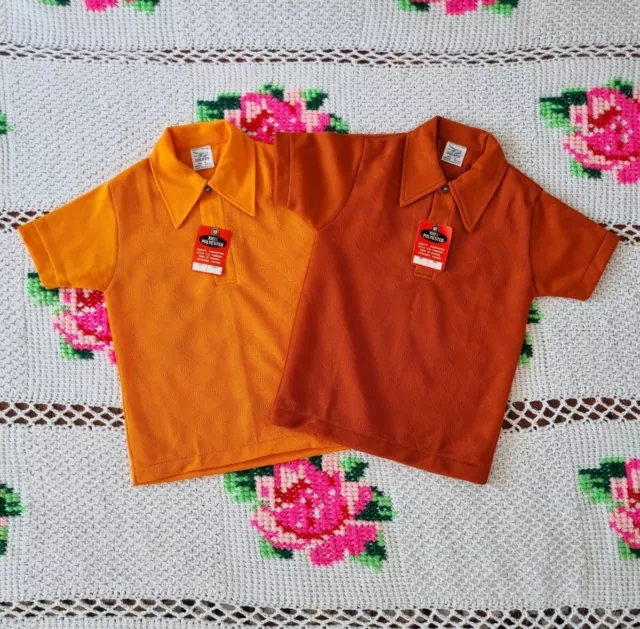 Retro 2 Polo Shirts Lot 60S Deadstock Cuckoo Diamond Collar Tee Approx 7-8 Years
