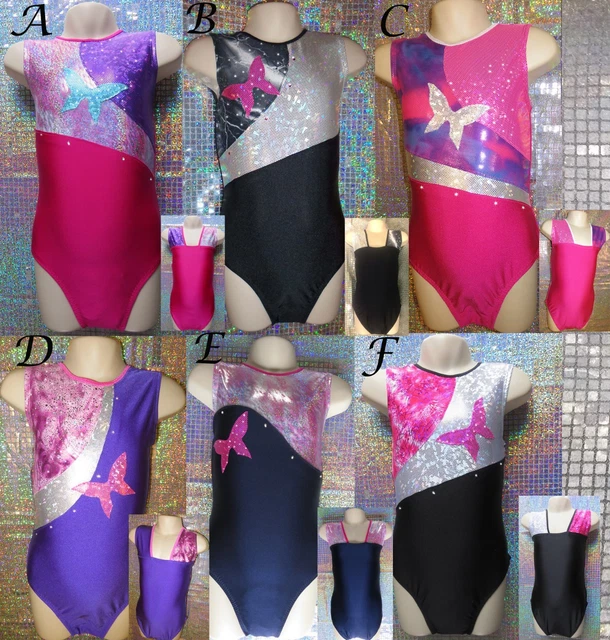 Razzledazzle farfalla ginnastica danza body nero rosa scintillante MADE IN UK