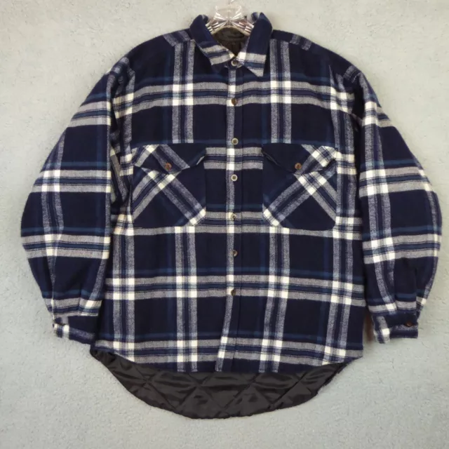 Cascade Flannel Shirt Men's L Blue White Quilted Lined Plaid  Shacket Jacket