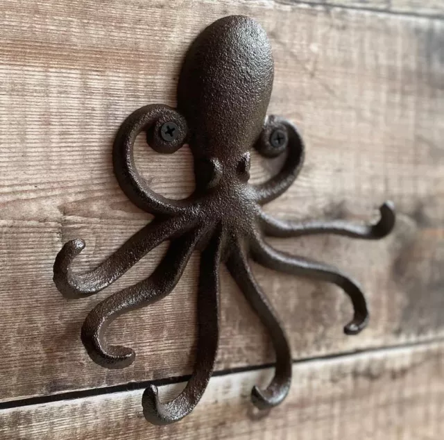 Octopus Wall Hook Cast Iron Key Rack Towel Coat Hanger Antique Brown Nautical