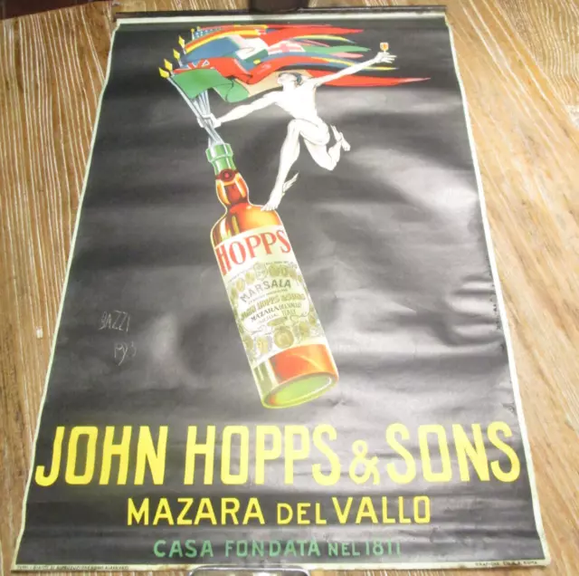 Affiche publicitaire originale 1923 BAZZI : Marsala HOPPS & Sons - Italie 47x32