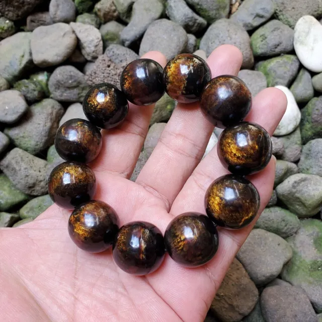 Sparkling Golden Black Coral Bracelet 21-22 MM Genuine Indonesian Sea Willow #15