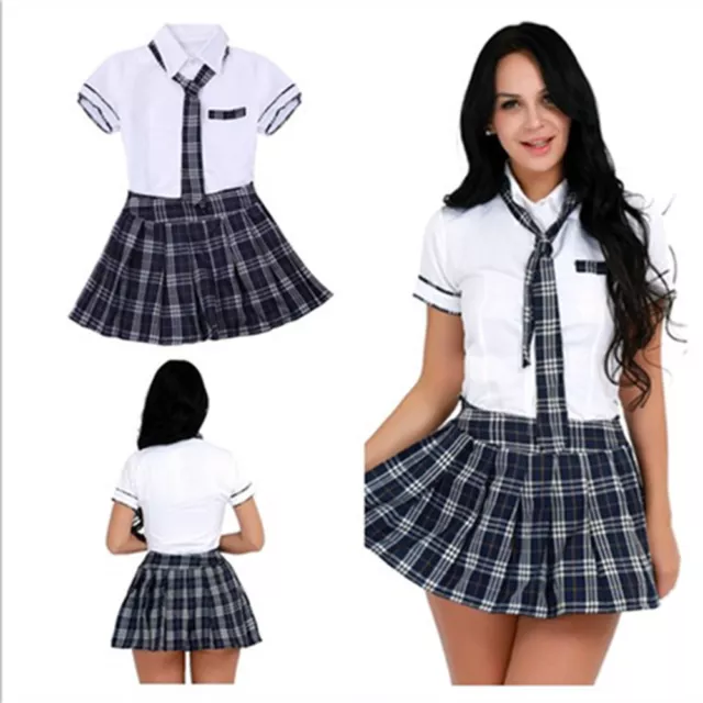 Sexy Damen Reizwäsche Schulmädchen Kostüm Plaid Uniform Mit Krawatte Dessous Set