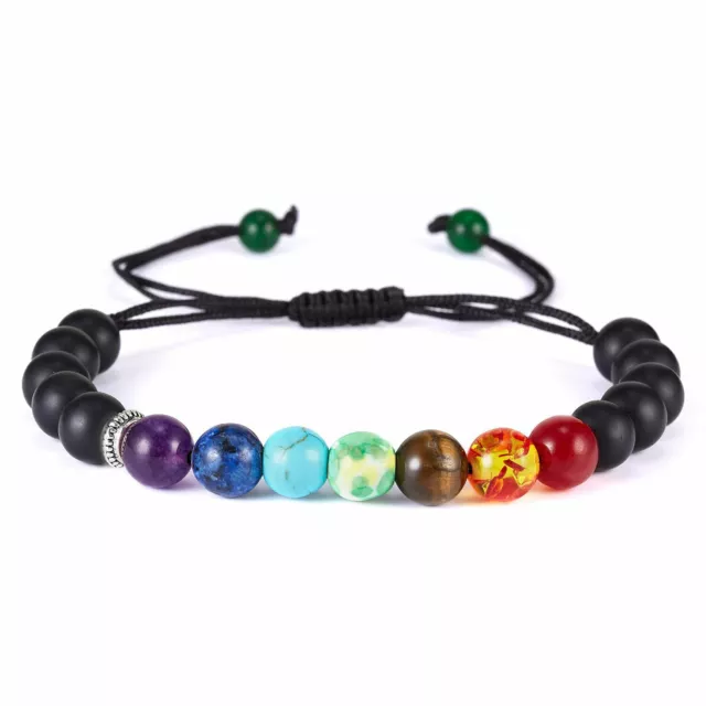 Genuine Bracelet Natural Gemstone 7 Chakra Beads Macrame Healing Reiki UK