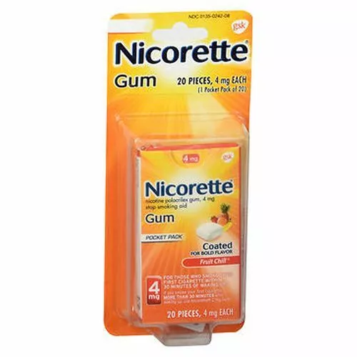 Nicorette Nicotine Polacrilex Gum Fruit Chill 4 MG 20 Chaque Par Nicorette