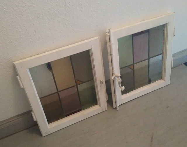 2 alte Buntglas Fenster mit Bleiverglasung Vintage