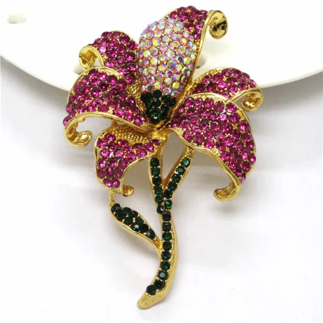 Rose Rhinestone Cute Bling Flower Crystal Fashion Women Charm Jewelry Brooch Pin