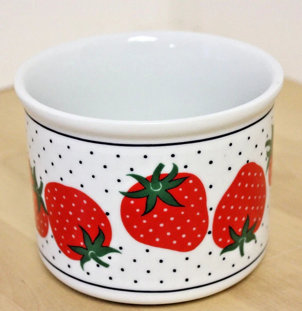 Tazón de sopa vintage de lunares fresa Takahashi San Francisco HERMOSO -años 70