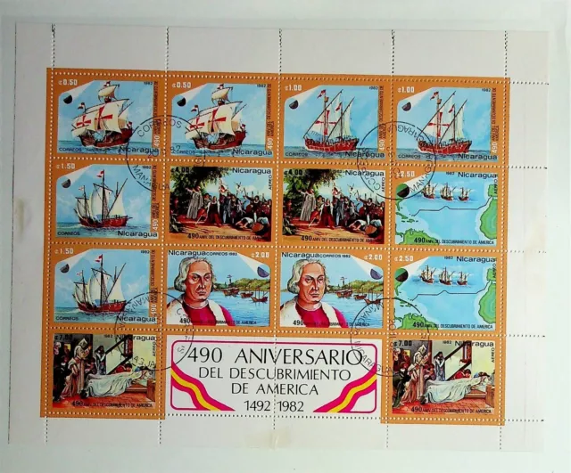 NICARAGUA Sc C1029a USED MINISHEET OF 1982 - DISCOVERY OF AMERICA - COLUMBUS