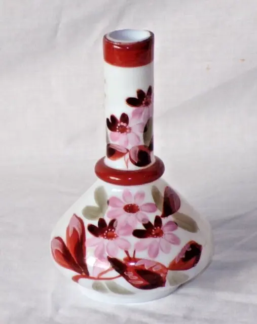 Decorative Antique Milk Glass Posy Vase Pink Floral Enameled Victorian Handmade