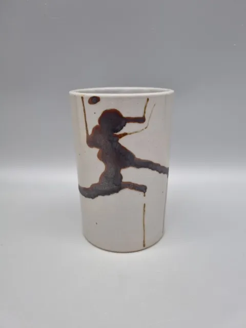 A Unique Studio Pottery Cylinder Vase By Claes Thell, Stoneware, Sweden. Drip.
