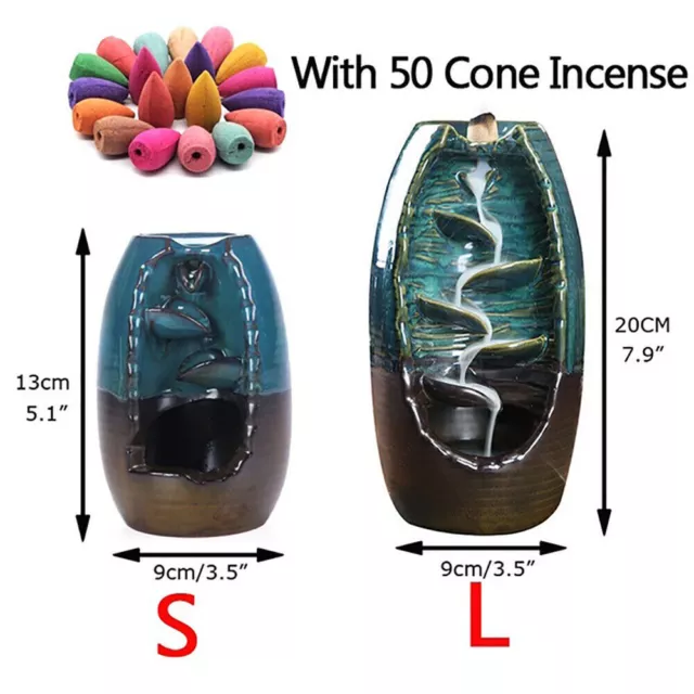 Smoke Backflow Waterfall Incense Burner Ceramic Censer Holder Decor Free Cones