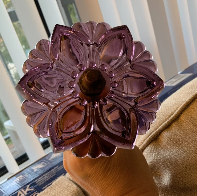 12 Vintage Pressed Depression Glass Curtain Tiebacks Purple Rose + hardware 3