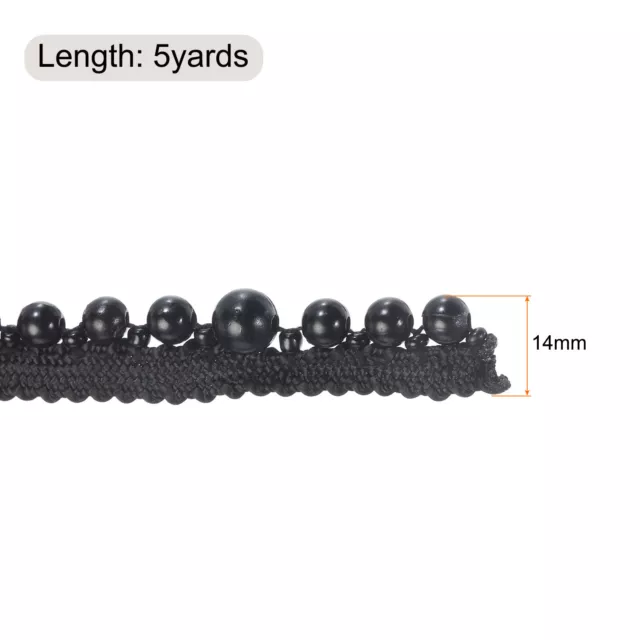 5 Yards Faux Pearls Lace Ribbon Pearl Bead Tassel for Wedding 14mm ALL Black 2