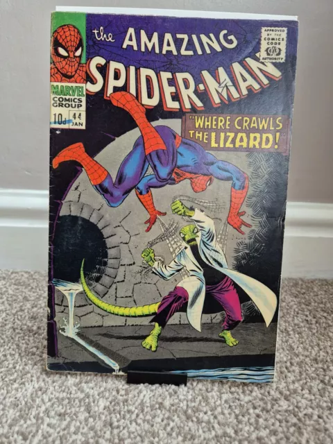 AMAZING SPIDER-MAN #44 MARVEL 1967 SILVER AGE.  2nd CURT CONNORS AS LIZARD. G/VG