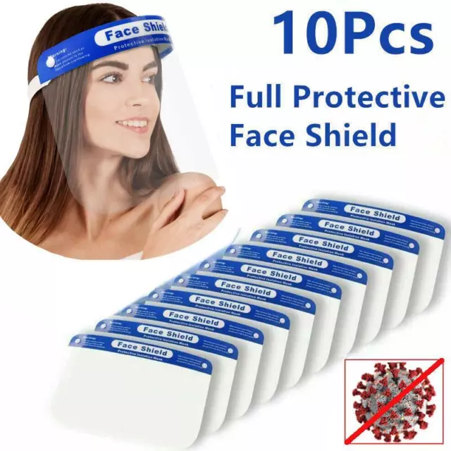 LOT 10 Safety Full Face Shield Guard Protector Mask Head Band Elastic Reusable