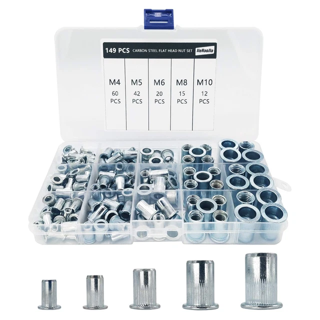 300 Dadi Per Rivetti In Acciaio Zincato | M3/M4/M5/M6/M8/M10 | Per Fai Da Te