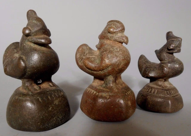 Lot of 3 Avian Burma Burmese Bronze Opium Weights 314, 313 & 160 Grams ca 19th c