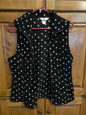 christopher and banks black white polka dot full zip vest medium good condition
