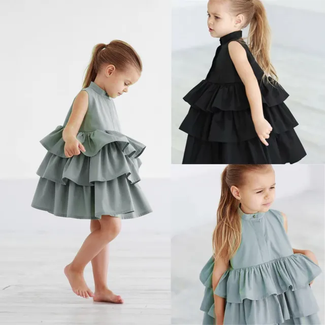 Toddler Infant Kids Baby Girls Ruffle Skirts Tops Dress Outfits Summer Clothes