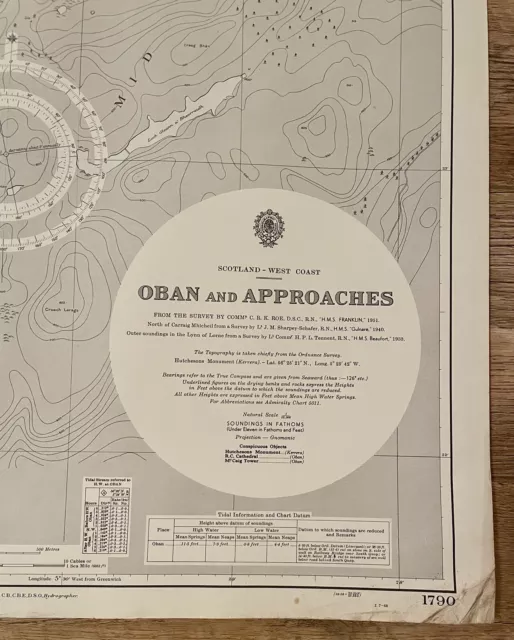 VINTAGE ADMIRALTY SEA CHART - Oban And Approaches - 1790