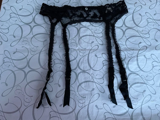Vintage VICTORIAS SECRET Black Lace Garter Belt  Gold Label Lingerie One Size