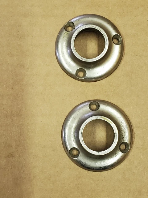 2 Vintage Round Chrome Round Door Knob Back Plates