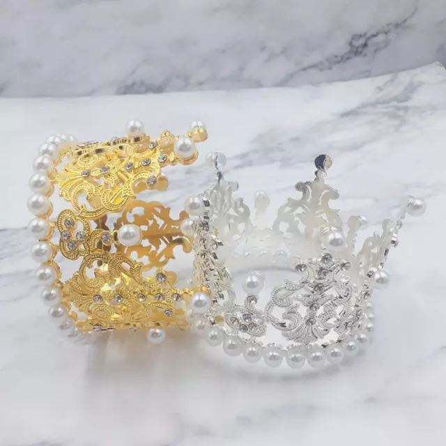 Wedding Mini Pearl Crystal Crown Cake Decoration Tiara Cupcake Toppers