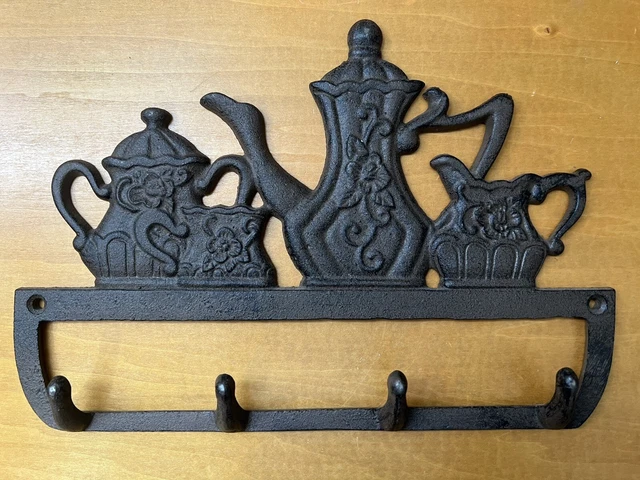 Tea Pots Wall Hook Cast Iron Key Coat Rack Towel Hanger -  Rustic Brown