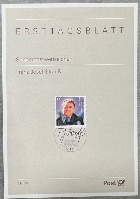 Ersttagsblatt 80. Geburtstag von Franz Josef Strauß Sonderpostwertzeichen