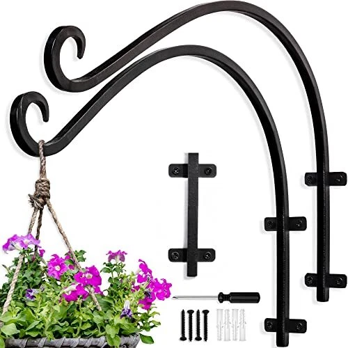 Plant Hanger Bracket Outdoor: 16-Inch Metal Bird Feeder Wall Hooks - 2 Pieces
