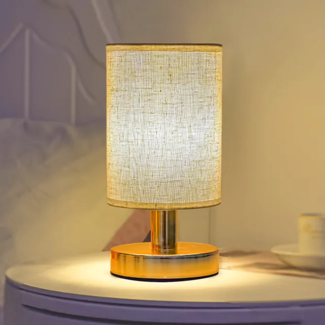 USB BEDSIDE LAMP with Linen Fabric Shade Desk Lamp (Flax Ash-Gold) UK £ ...