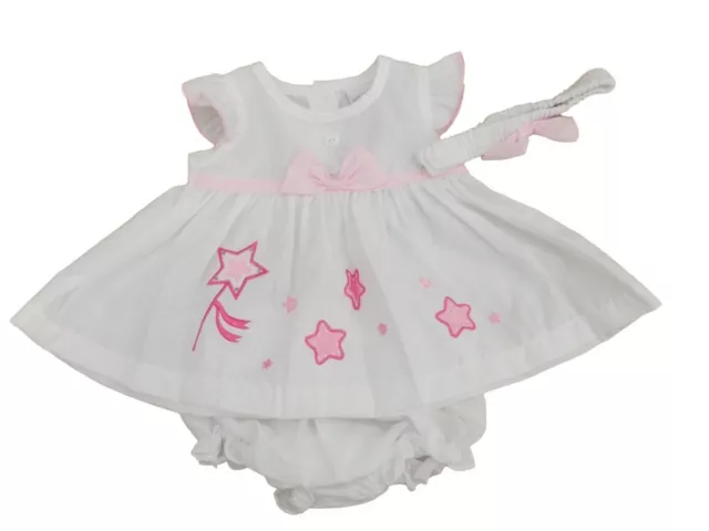 BNWT  Baby Girls summer stars dress outfit  knickers & hairband NB 0-3m 3-6 mth