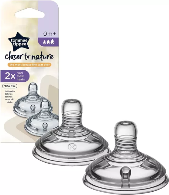 Tommee Tippee Closer to Nature Breast-Like Baby Bottle Teats - 2x Vari-Flow Teat