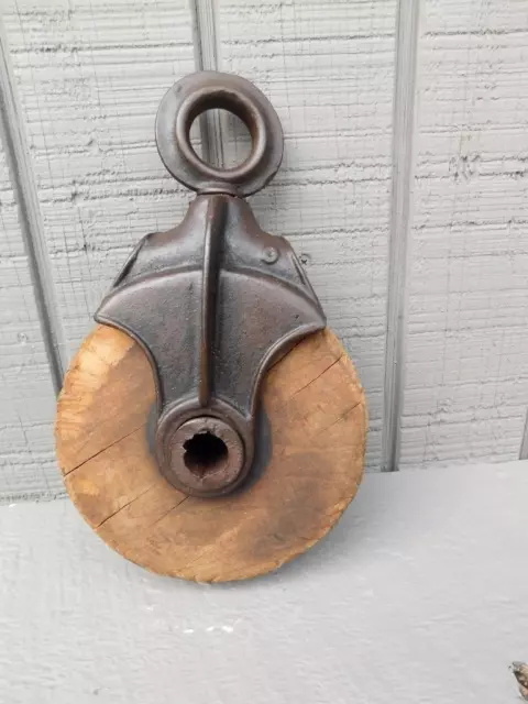 Antique Vintage V-W Wood Metal #4-Rb Block And Tackle Pulley Nautical Home Shop