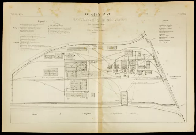 1886 - Plano Antiguo Fábrica Von St Alto Para Beaucaire. Genio Civil