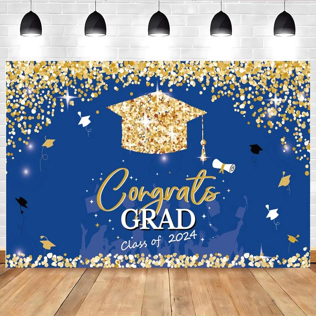 2024 GRADUATION DECORATIONS Class of 2024Glitter Blue and Gold Large