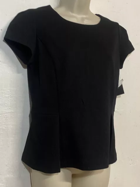 NWT Liz Claiborne Small Top Black Textured Short Sleeve Stretcg Peplum 3