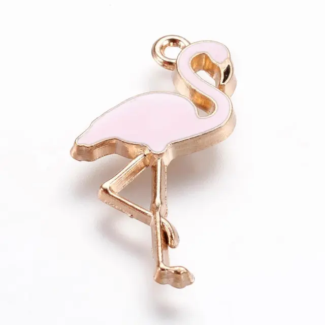 6 x Flamingo Pink Enamel Charms - Gold Flamingo Charms - 26mm 2mm hole